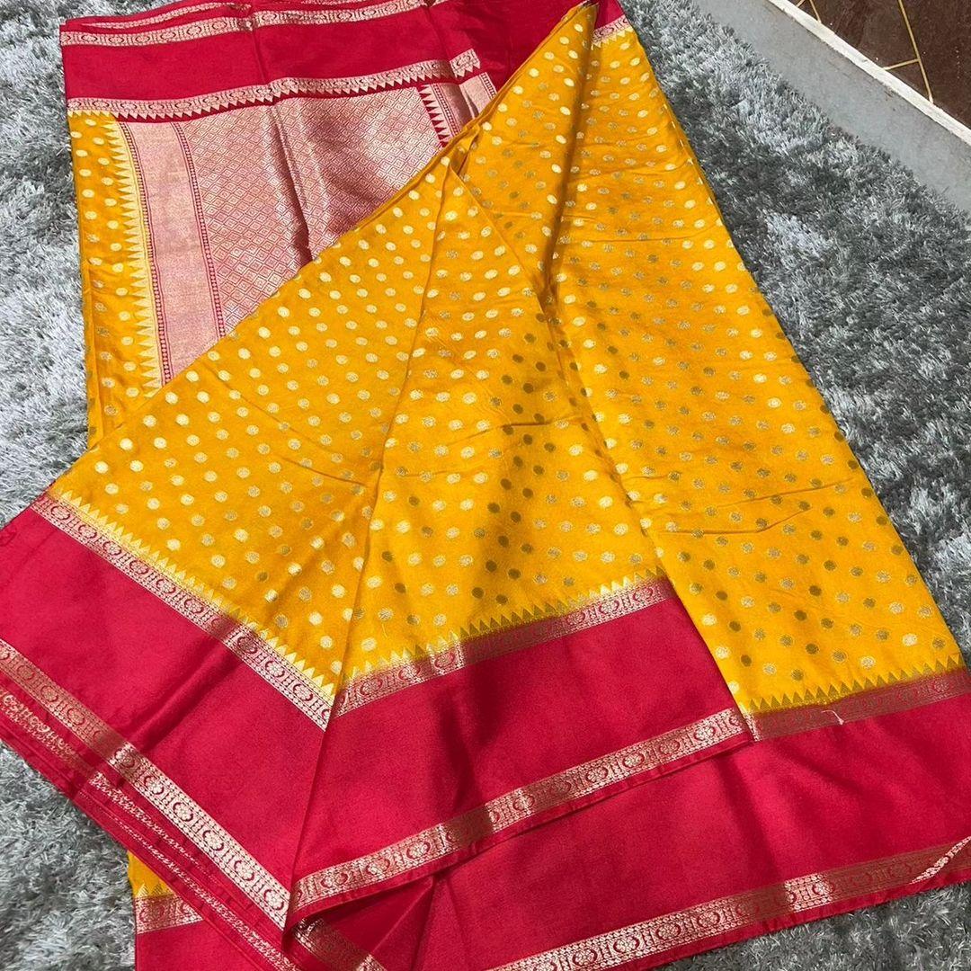 Banarasi handloom row mango silk dyble fabric Saree – view 1